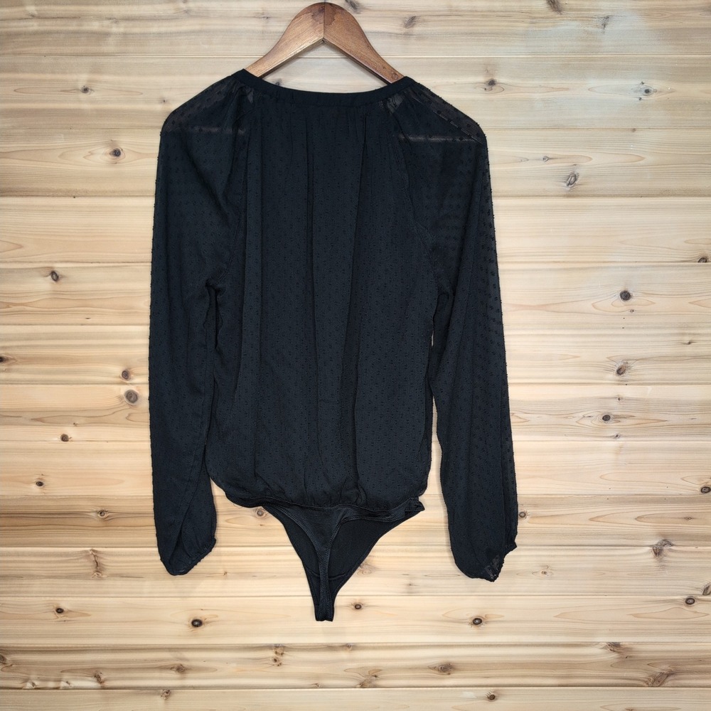Abercrombie & Fitch Black Clip Dot Long Sleeve V-Neck Bodysuit Large - Picture 4 of 9
